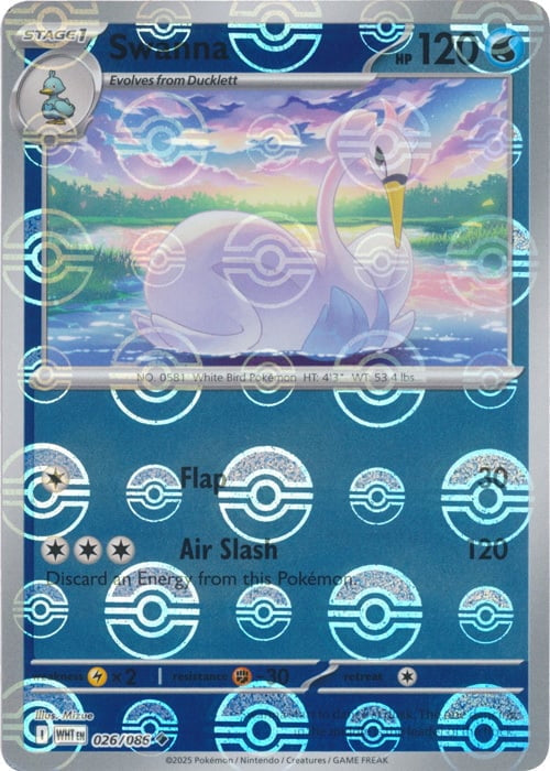 White Flare Swanna #26/86 Pokeball Holo